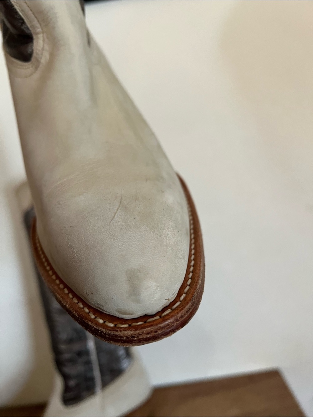 Vintage Frye Stitch Tall Mustang Western Heel Cowgirl Boots Silver/Beige Sz 10M - Picture 12 of 17